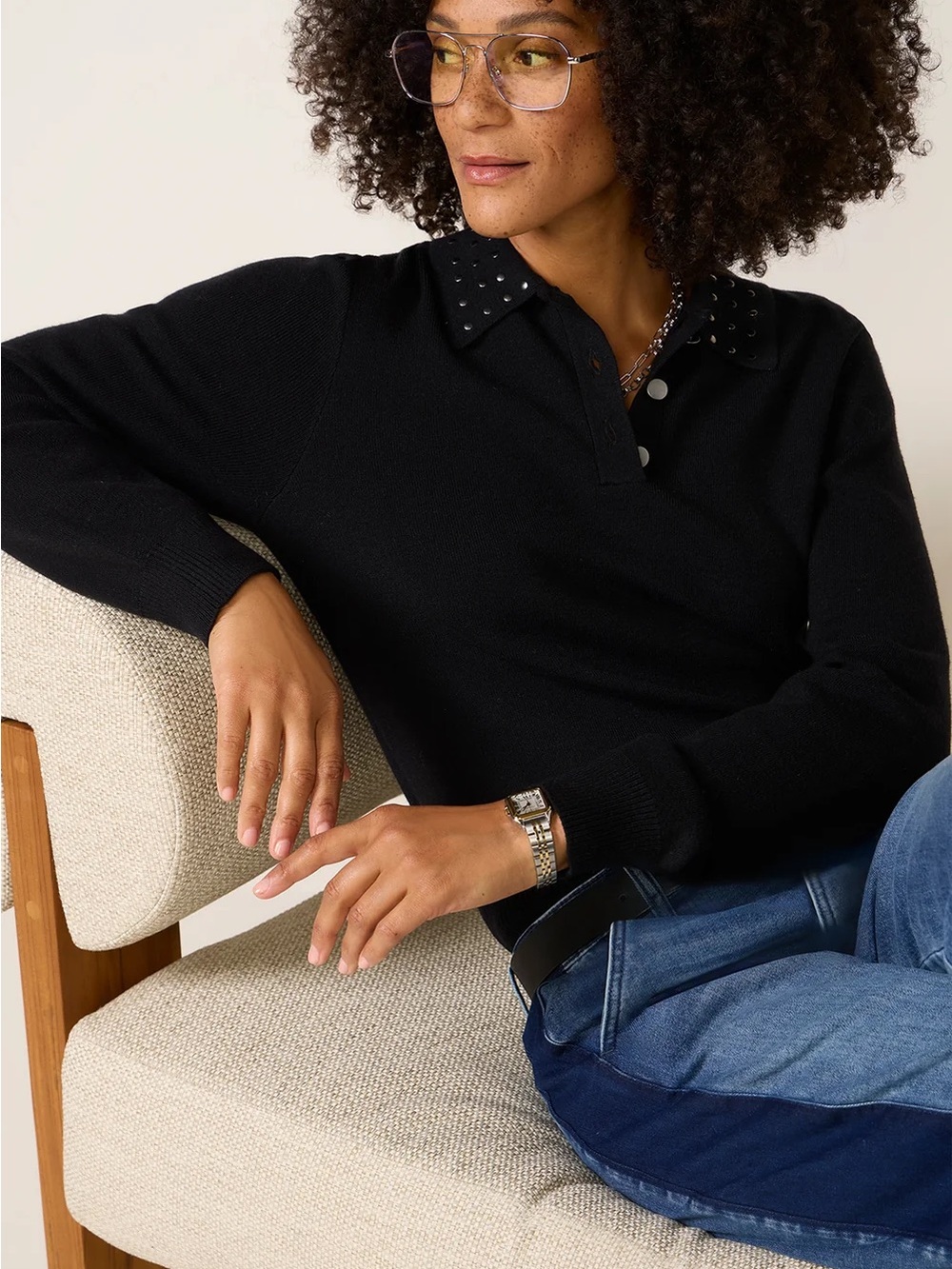 Black Evereve studded collar sweater